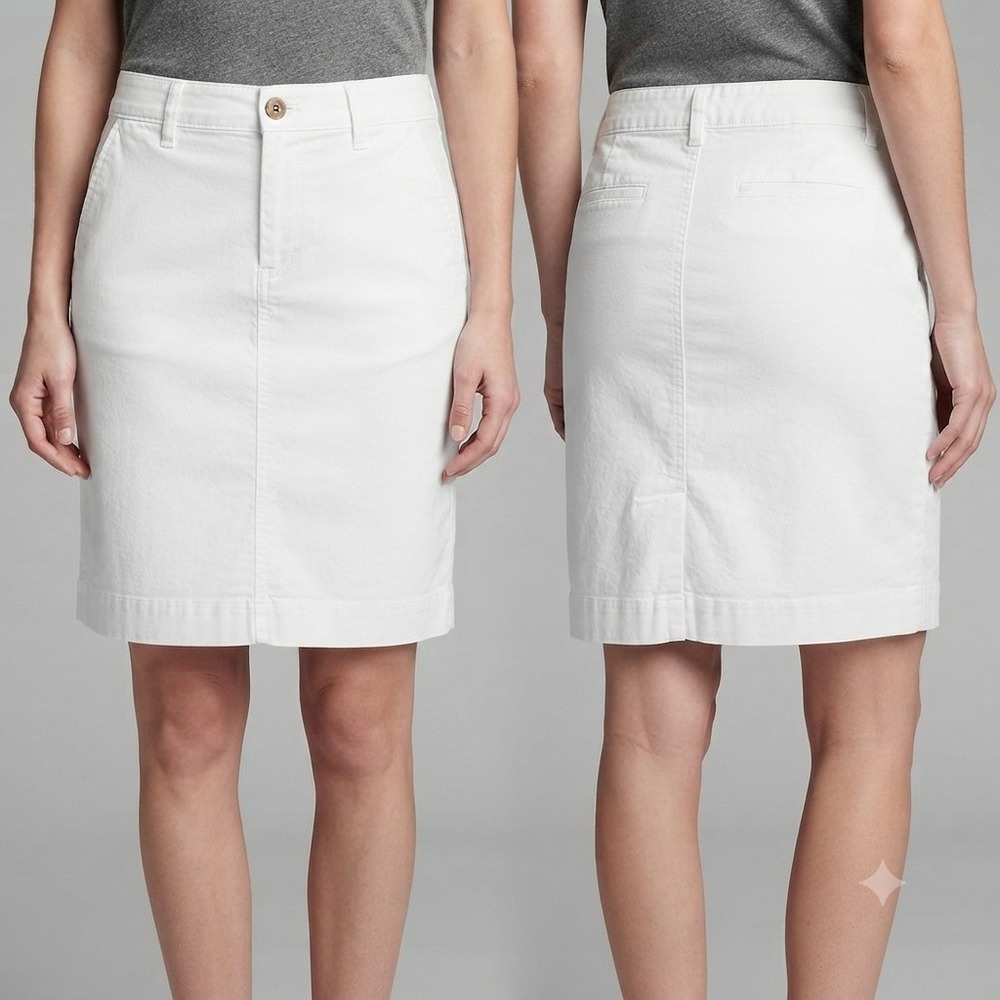 Old Navy Perfect Pencil Skirt  Womans 10 White Stretch Khaki Twill Knee‎ Length